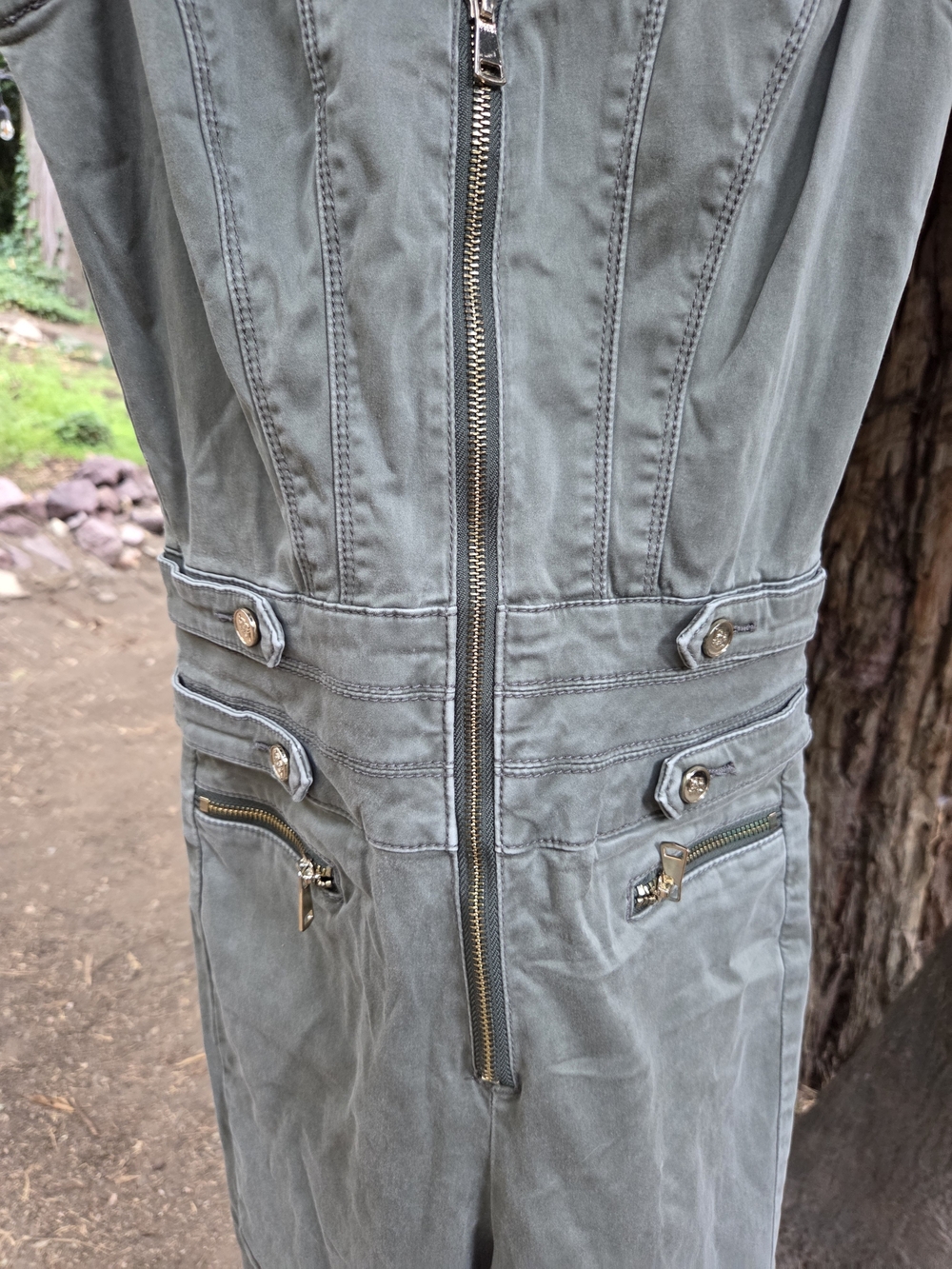 Bebe Olive Green Utility Zip-Front Jumpsuit - Picture 2 of 7